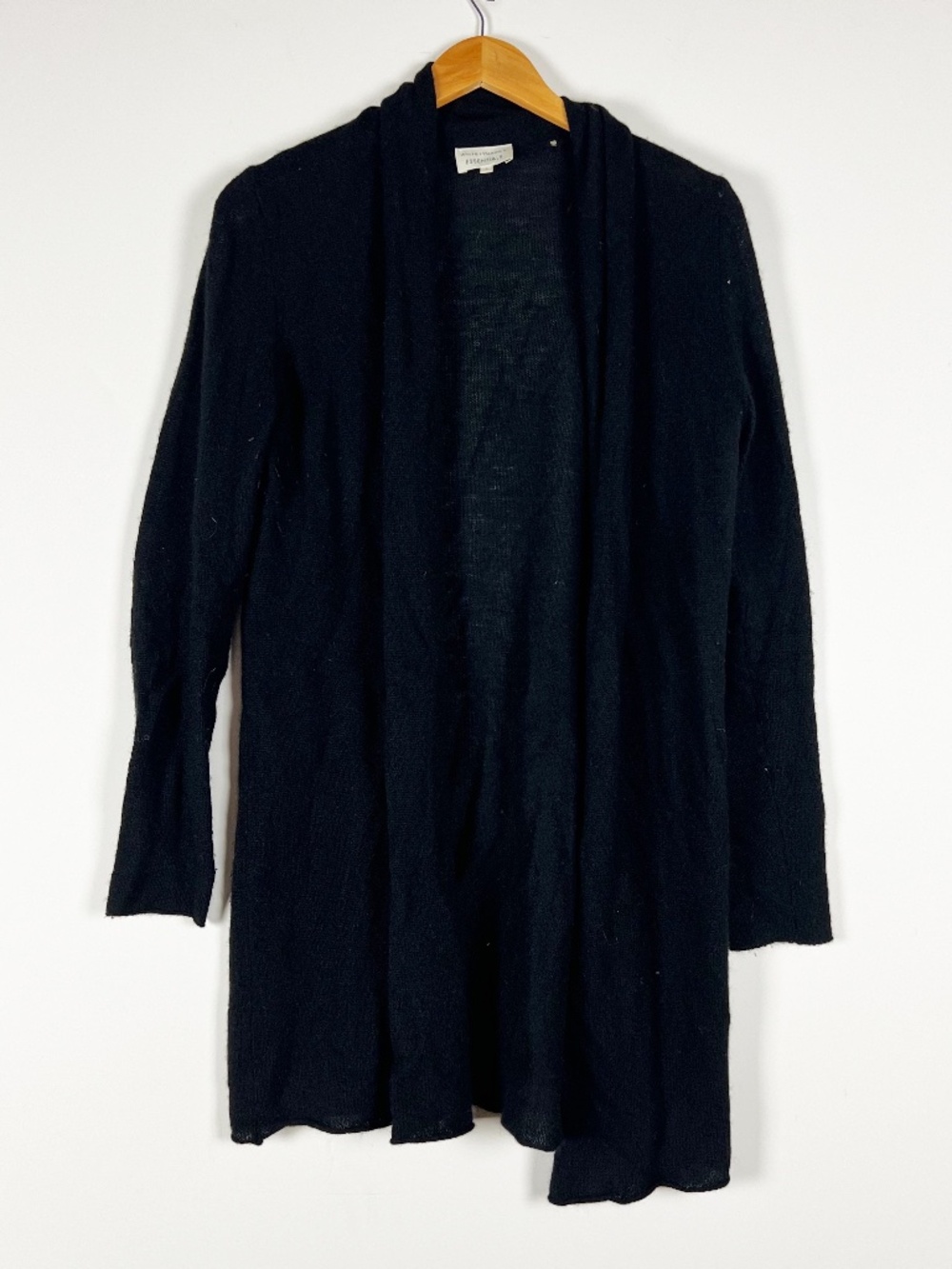 White + Warren Essentials Trapeze 100% Cashmere Knit Cardigan Sweater Black S